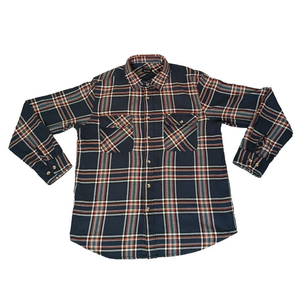 Brixton Bowery‎ Standard Fit Plaid Flannel Button Down Shirt Size M Navy Mens